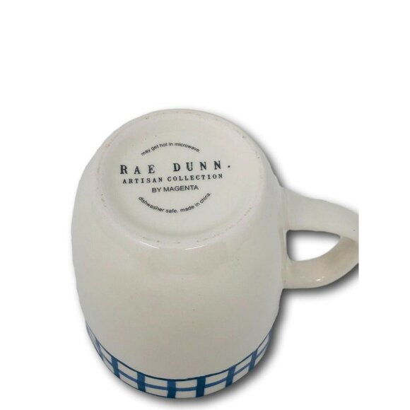Rae Dunn Drink Mug Blue Gingham Check Plaid Artisan Collection Coffee Tea - Picture 3 of 3